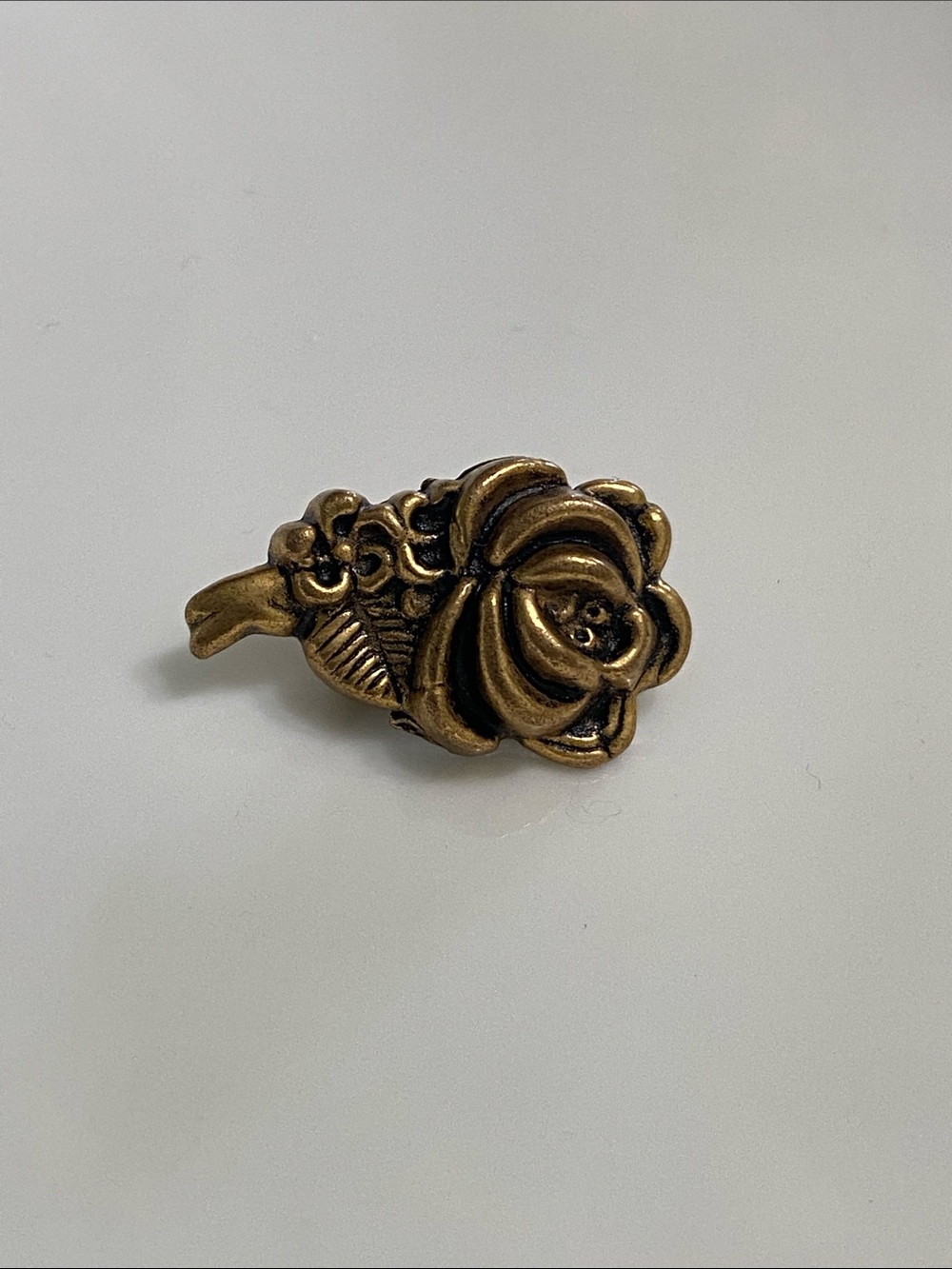 Vintage Floral Rose Brooch in Antiqued Gold